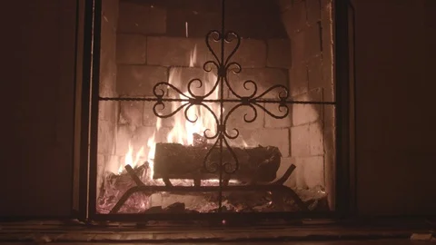 Fireplace Burning Center  Stock Footage 124938126