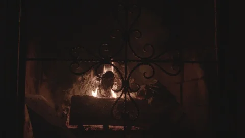 Fireplace Burning Center  Stock Footage 124939064