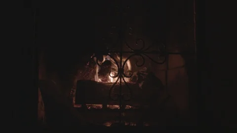 Fireplace Burning Center  Stock Footage 124941479