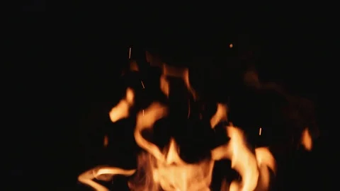 Fireplace burning close up bright orange home energy wood romantic temperature Stock Footage 100156178