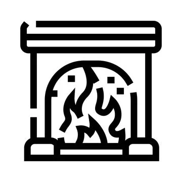 Fireplace with burning fire flames line icon 库存插图