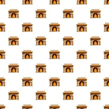 Fireplace with burning fire flames seamless pattern Stock Illustration