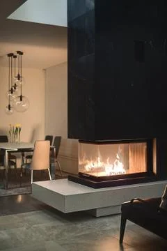 Fireplace with burning fire Stock Photos