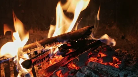 Fireplace with a burning flames Video stock 86236179