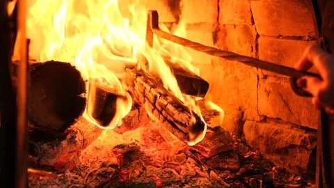 The fireplace is burning in the house. Stock Footage 256103976