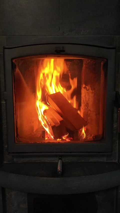 Fireplace Burning Logs Vertical Cozy Scene Stock Footage 331989095