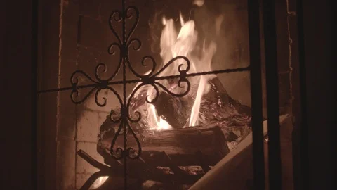 Fireplace Burning MCU Video stock 125134698