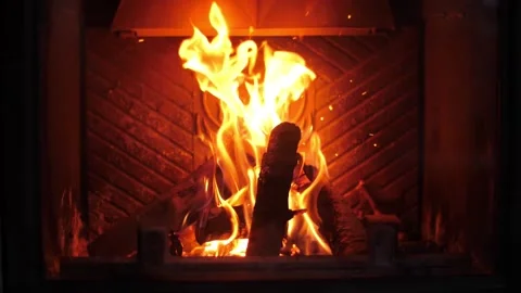 Fireplace burning in slow motion Stock Footage 157556022