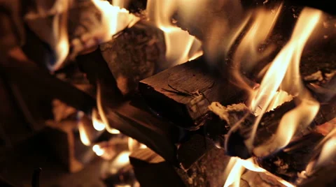 Fireplace burning. Warm cozy burning fire in a brick fireplace Stock Footage 68979071