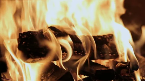 Fireplace burning. Warm cozy burning fire in a brick fireplace Stock Footage 68979123