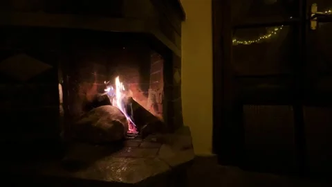 Fireplace Burning in Warm Cozy Interior Room Stock Footage 322693061