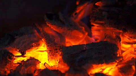 Fireplace with burning wood Stock Footage 34807082