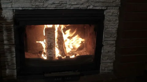 Fireplace with burning wood Stock Footage 61535904
