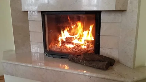 Fireplace with burning wood Stock Footage 143140095