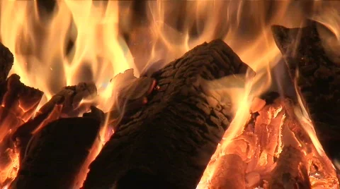 Fireplace burning wood log five, close-up Stock Footage 63322