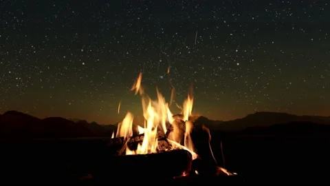 Fireplace with burning wood at night Stock Footage