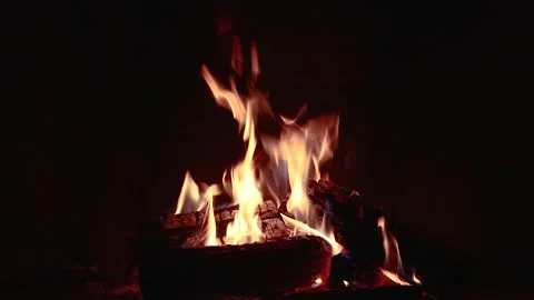 Fireplace with burning wood at night Stock Footage 165662187