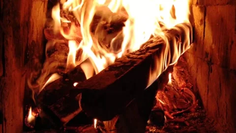 Fireplace burns with boards Stock Footage 220556910