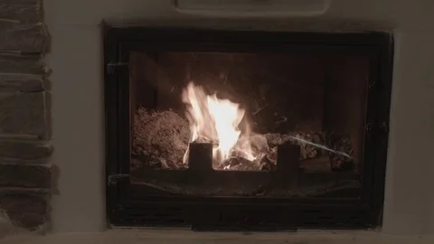 In the fireplace burns a fire Stock Footage 74196443