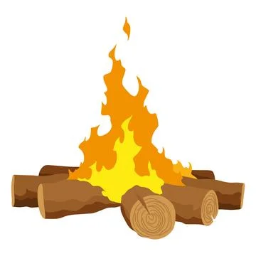 Fireplace campfire type. Burning wood, travel and adventure symbol. Vector Stock Illustration