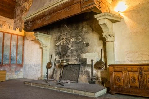 Fireplace in a castle Stock Photos