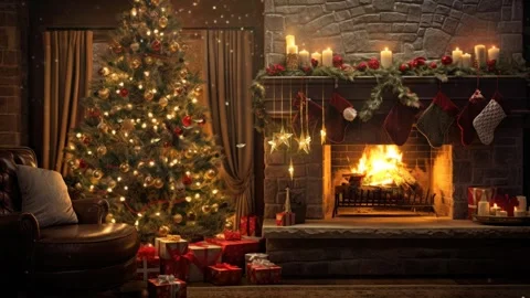 Fireplace with christmas decorations Stock Footage 249749225