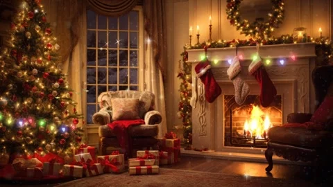 Fireplace with christmas decorations Stock Footage 249749240
