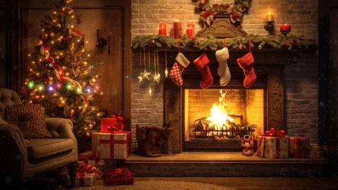 Fireplace with christmas decorations Stock Footage 249749251