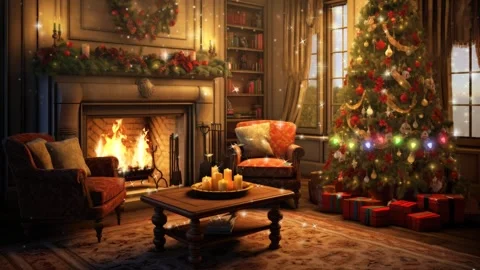 Fireplace with christmas decorations Stock Footage 249749286