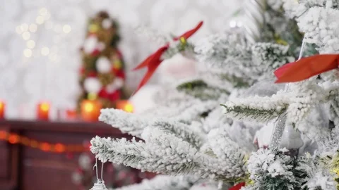 Fireplace with Christmas decorations on it Stock Footage 112006926