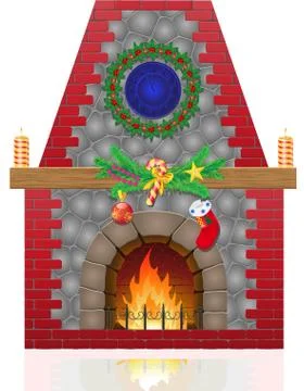 Fireplace with christmas decorations vector illustration Stock Illustration