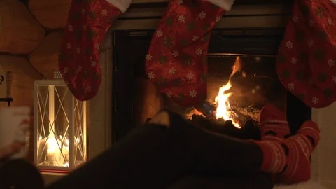 Fireplace with Christmas socks Stock Footage 86647380