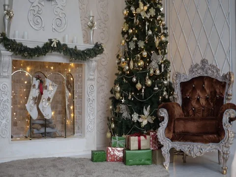 Fireplace with Christmas tree Stock Footage 70875200
