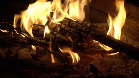 Fireplace close up shot, campfire at night Stock Footage 118330594