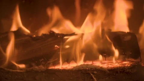Fireplace-closeup-flames-slowmotion Stock Footage 148534104