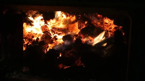 Fireplace with coals burning down Stock Footage 74143783