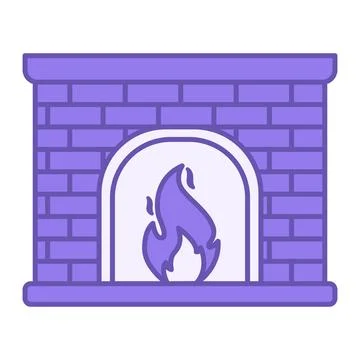 Fireplace Color Icon. Vector Icon. Kindling Fire in the Stove. Symbol of Ho.. Stock Illustration