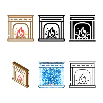 Fireplace color icon vector multistyle 库存插图