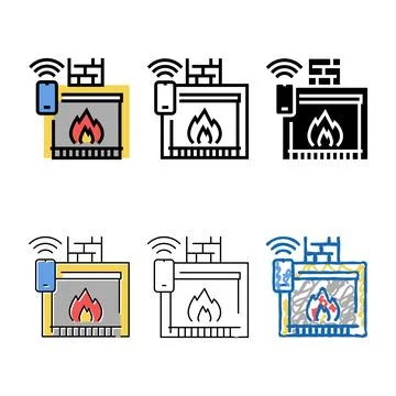 Fireplace control system designs of smart home color icon vector Stock Illustration