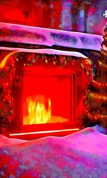 A Fireplace Decorated For Christmas Stock Illustration