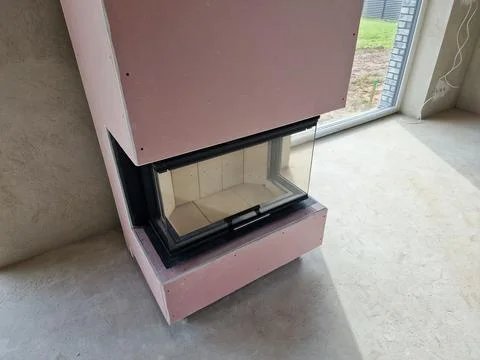 Fireplace design project under progress Stock Photos