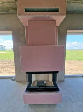 Fireplace design project under progress Stock Photos