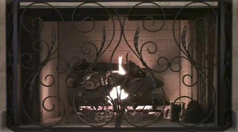 Fireplace with fancy grate Stock Footage 12155340