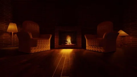 Fireplace Fire and Comfortable Chairs Stock-Footage 168484093