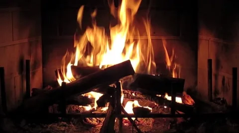 Fireplace with Fire Burning Stock-Footage 1016100