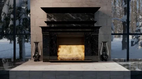 Fireplace with fire burning Stock Footage 204855773