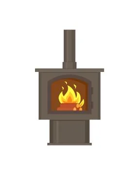 Fireplace with Fire Burning Inside with Pipe Tube Stock Illustration