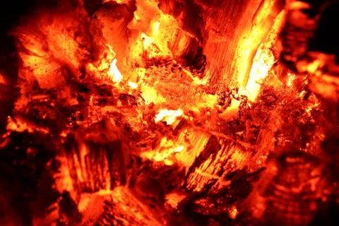 Fireplace fire in closeup macro Foto stock