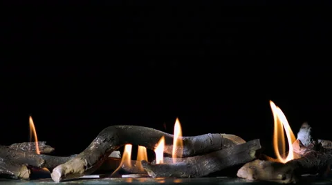 Fireplace fire flame on black background 4K Video stock 46105097