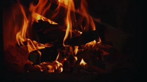 Fireplace. the fire flares up. flames of fire. Stock Footage 156746179